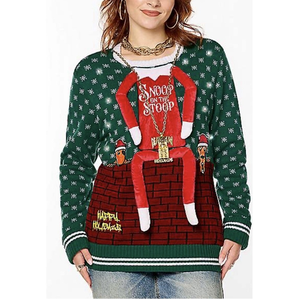 Snoop Dogg Snoop on the Stoop Ugly Christmas Sweater Unisex XL lights up